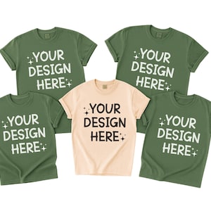 Comfort Colors 1717 Group Mockup, Moss and Ivory Tshirt Mockup, Group Shirt Mockup, Flat Lay Mockup, Group Mockup