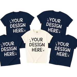 Comfort Colors 1717 Group Mockup, True Navy and White Tshirt Mockup, Group Shirt Mockup, Flat Lay Mockup, Group Mockup