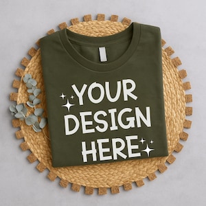Military Green Bella Canvas 3001 Flat Lay Mockup, Military Green Shirt Mockup, Flat Lay Mockup, Instant Download
