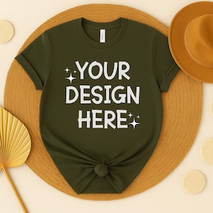 Military Green Bella Canvas 3001 Flat Lay Mockup, Military Green Shirt Mockup, Flat Lay Mockup, Instant Download