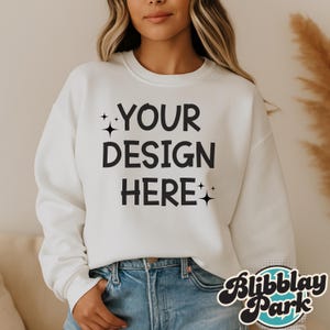 Gildan 18000 White Mockup, Model Mockup White Sweatshirt, Model Mockup, Crewneck Mockup, Instant Download