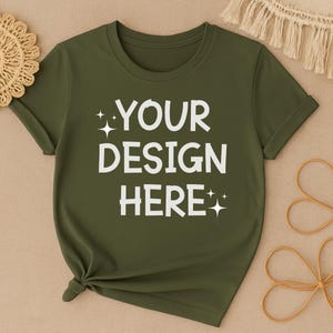 Bella Canvas 3001 Flat Lay Military Green Mockup, Military Green Shirt Mockup, Flat Lay Mockup, Instant Download