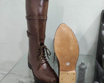 Handmade Men Brown Tall Equestrian Cavalry Style Knee High Boots. Custom Boots
