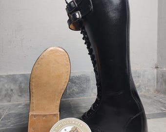 Handmade Military Style Long Boot With 2 Buckle With Leather Sole