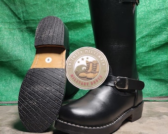 Handmade Leather Engineer Boots Men Black Biker Motorcycle Boots Military Style Ankle Boot