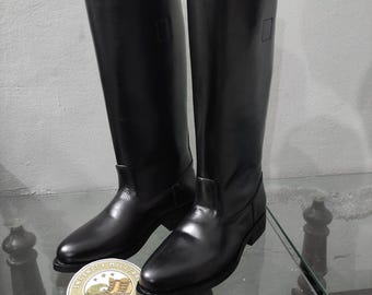 Handmade German Style Officer Long Boots, Black Leather Knee High Military Inspired Riding Boots, Custom Tall Men Boots