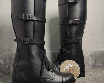 Black Leather Tall Riding Boots | 3 Buckle Equestrian Style Custom Knee High