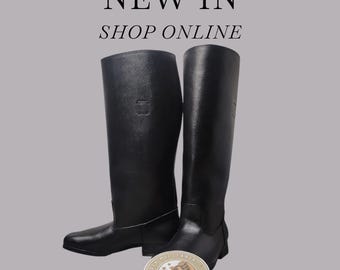 Handmade German Style Officer Square Toe Black Boots. With Leather Sole And Very Comfortable
