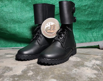 Handmade Black Leather Combat Style Boots Heavy-Duty Military Boot Tactical Lace-Up Boots for Men