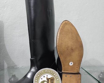 Handmade German Style Officer Long Boots, Black Leather Knee High Military Inspired Riding Boots, Custom Tall Men Boots
