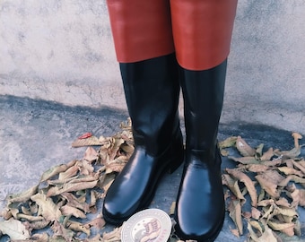 Botas de montar de cuero hechas a mano, estilo de la Guerra de Independencia, botas altas militares vintage.
