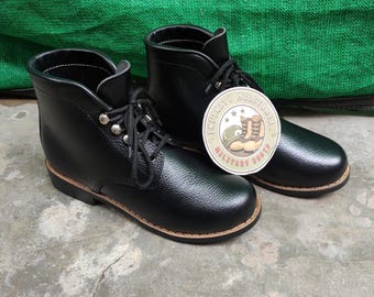 Handmade Black Leather Ankle Boot Vintage-Style Leather Sole Boots Men’s Costume Reenactment Footwear