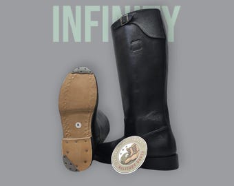 Handmade Black Leather Boot Officer Style With Leather Sole 2 Iron Plates