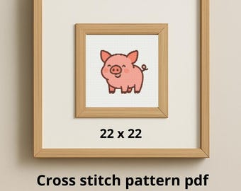 Happy Pig Cross Stitch Pattern PDF - Pig + Smiling Pig Embroidery