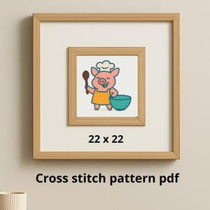 Cross Stitch Pattern - Chef Pig with Spoon Instant PDF Download