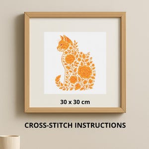 Cross Stitch Pattern - Floral Cat Silhouette Cross Stitch Pattern pdf, Digital Printable