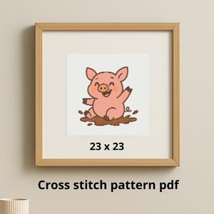 Cross Stitch Pattern - Pig Playing in a Puddle Instant PDF Download