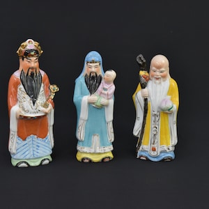 Fu Lu Shou Ceramic Figurine Set – Chinese Three Star Gods – Fortune, Prosperity, Longevity