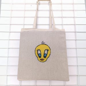 Sac à bandoulière en lin écologique avec appliqué en feutre cousu main - Cabas durable pour l'école, la plage, les voyages et un usage quotidien