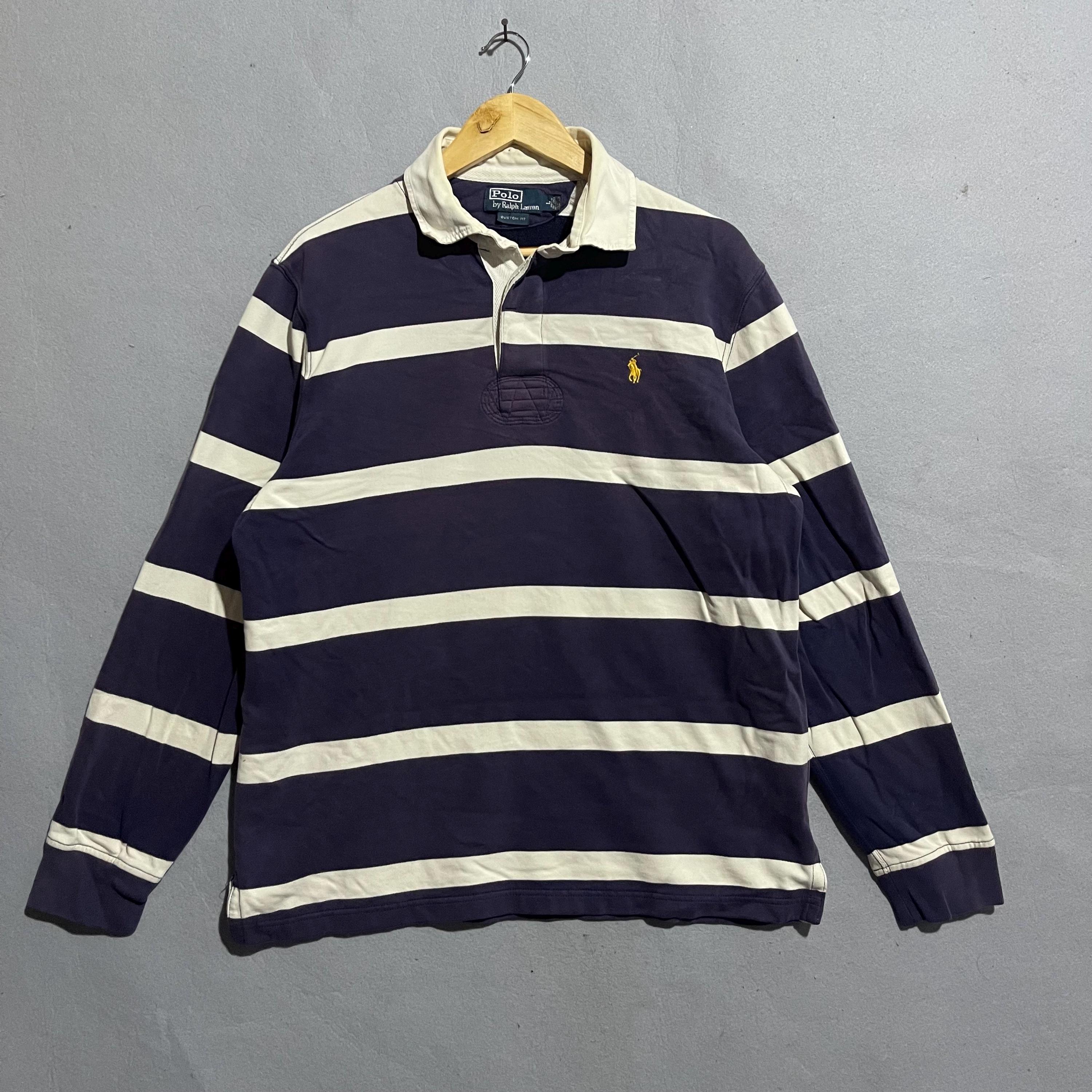 Vintage Y2K Polo Ralph Lauren Rugby Shirt – Navy & White Striped