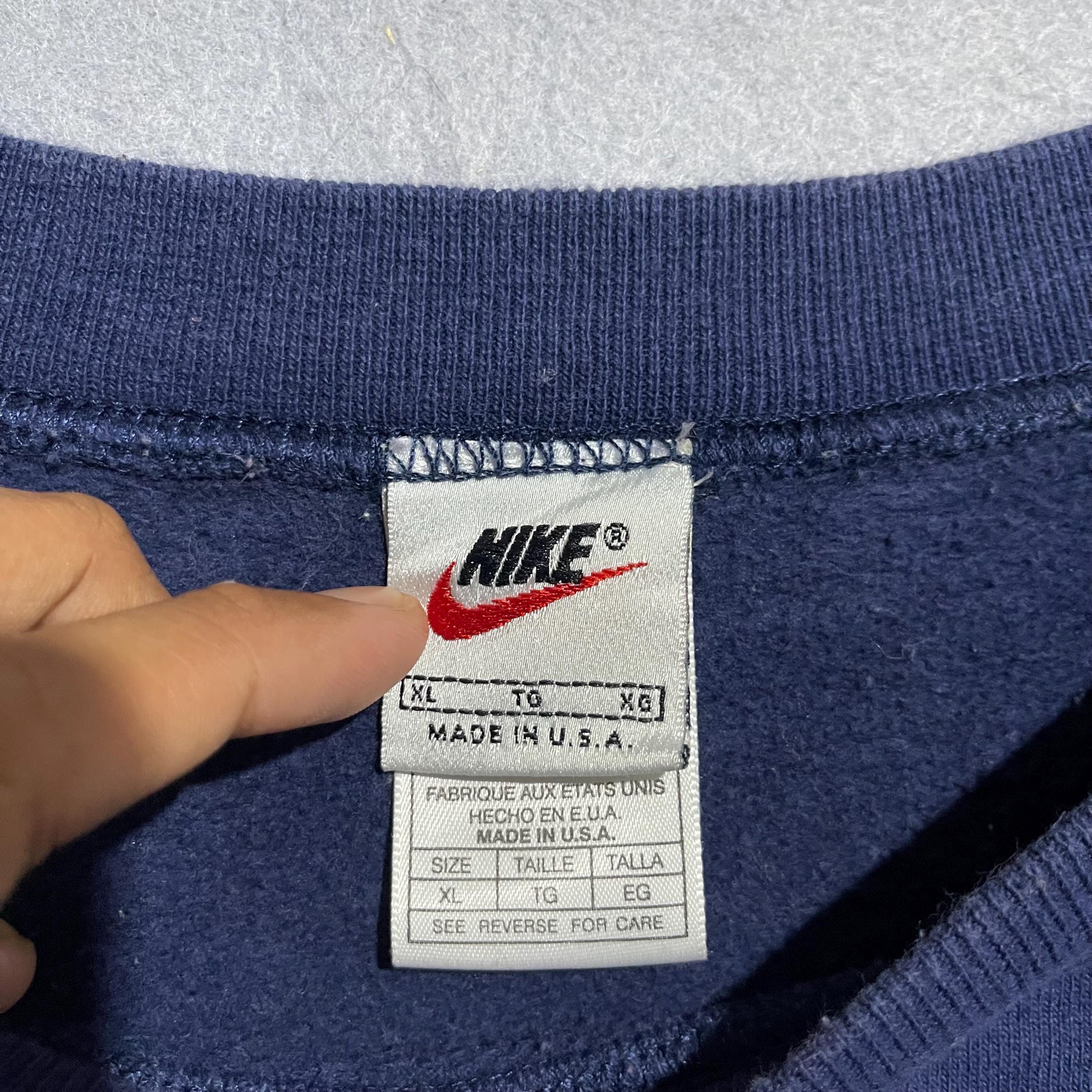 Vintage 90s Nike Small Swoosh Crewneck Sweatshirt (navy, Made in 