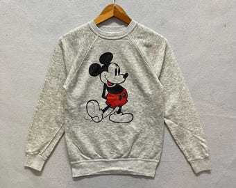 Sudadera vintage de Mickey Mouse de Disney – Gris jaspeado clásico (talla pequeña para adulto)