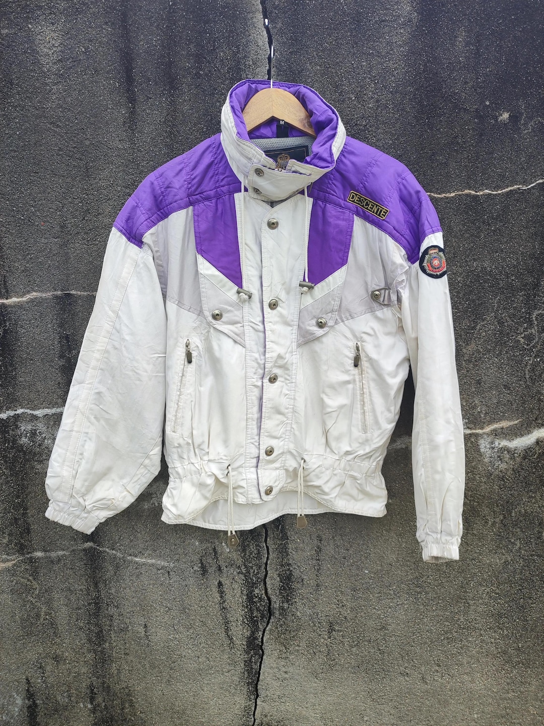 【未使用タグ付】DESCENTE EKS-X 上下セット パープル Mサイズ Vintage Descente Racing Equipment Jacket – White & Purple