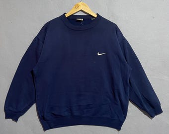 Vintage jaren 90 Nike marineblauw sweatshirt met ronde hals – geborduurd swoosh-logo