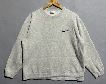 Vintage jaren 90 Nike sweatshirt met kleine swoosh ronde hals – grijs – maat L