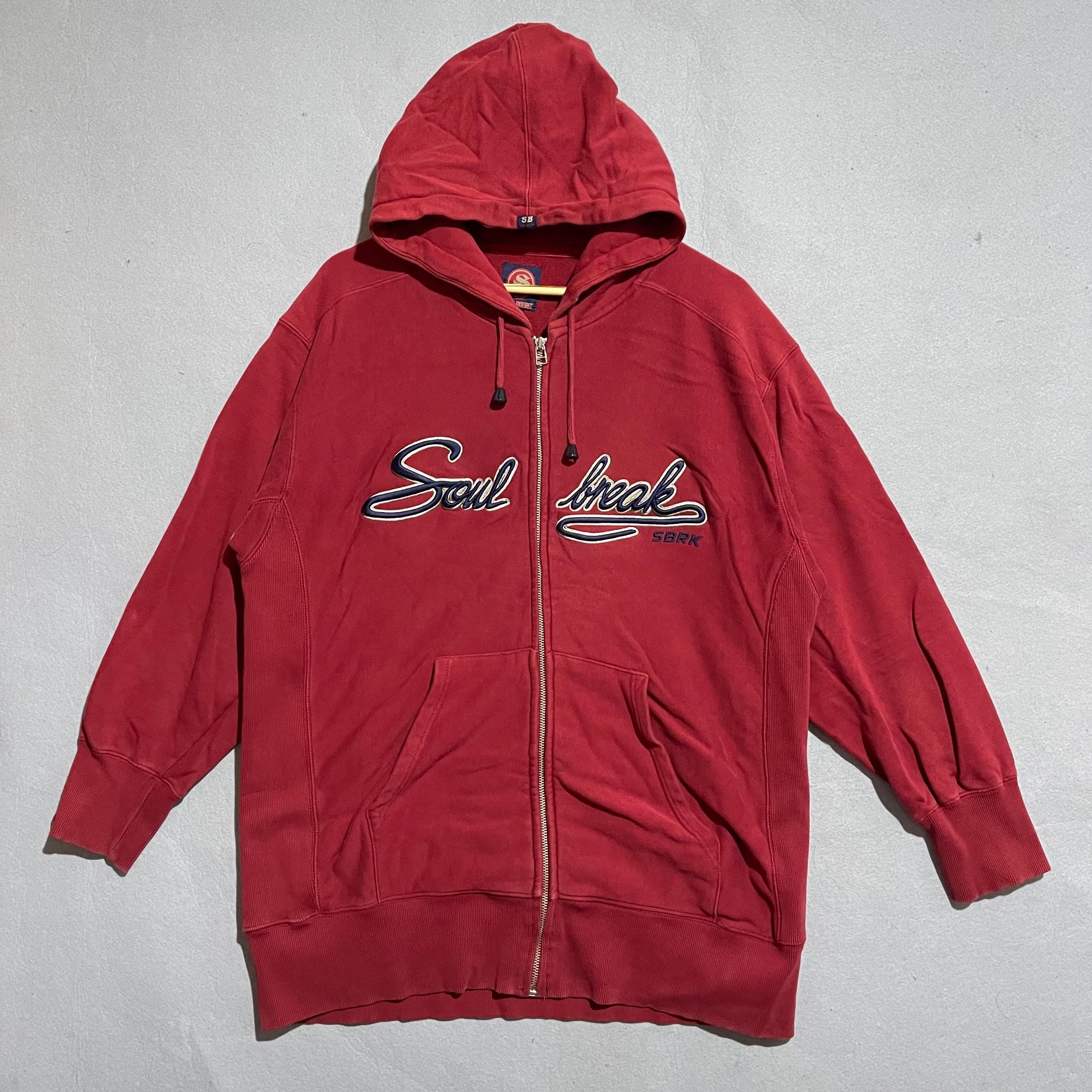 Vintage Soul Break Embroidered Red Zip Hoodie – Y2K Streetwear