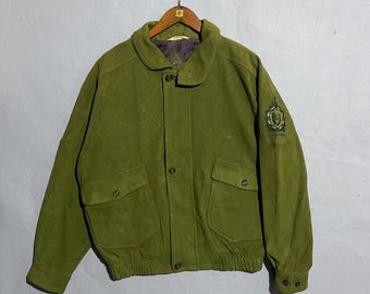 Chaqueta bomber vintage de ante verde de Lancel Paris – Fabricada en Japón