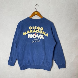 Vintage Diego Maradona NOVA Graphic Crew Neck Sweatshirt Tillverkad i Japan