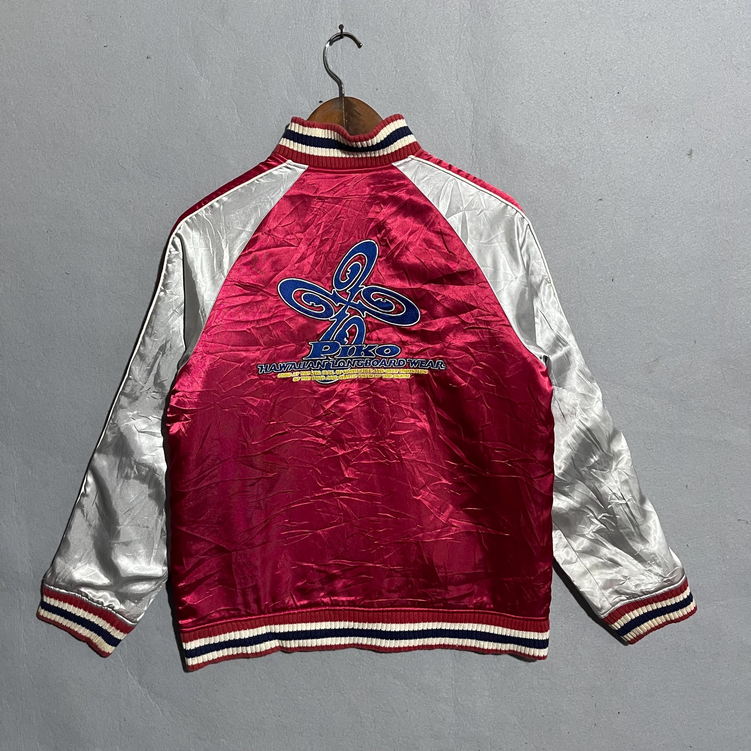 Vintage Piko Hawaii Sukajan-style Bomber Jacket – Red & Silver