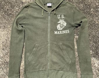 Avirex U.S.A. Marines Zip Hoodie Military Green Vintage