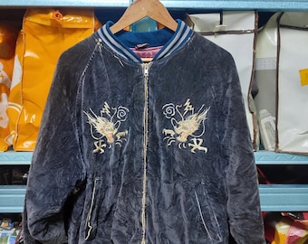 90s Houston Sukajan Japan Souvenir Jacket Dragon Embroidery - Etsy