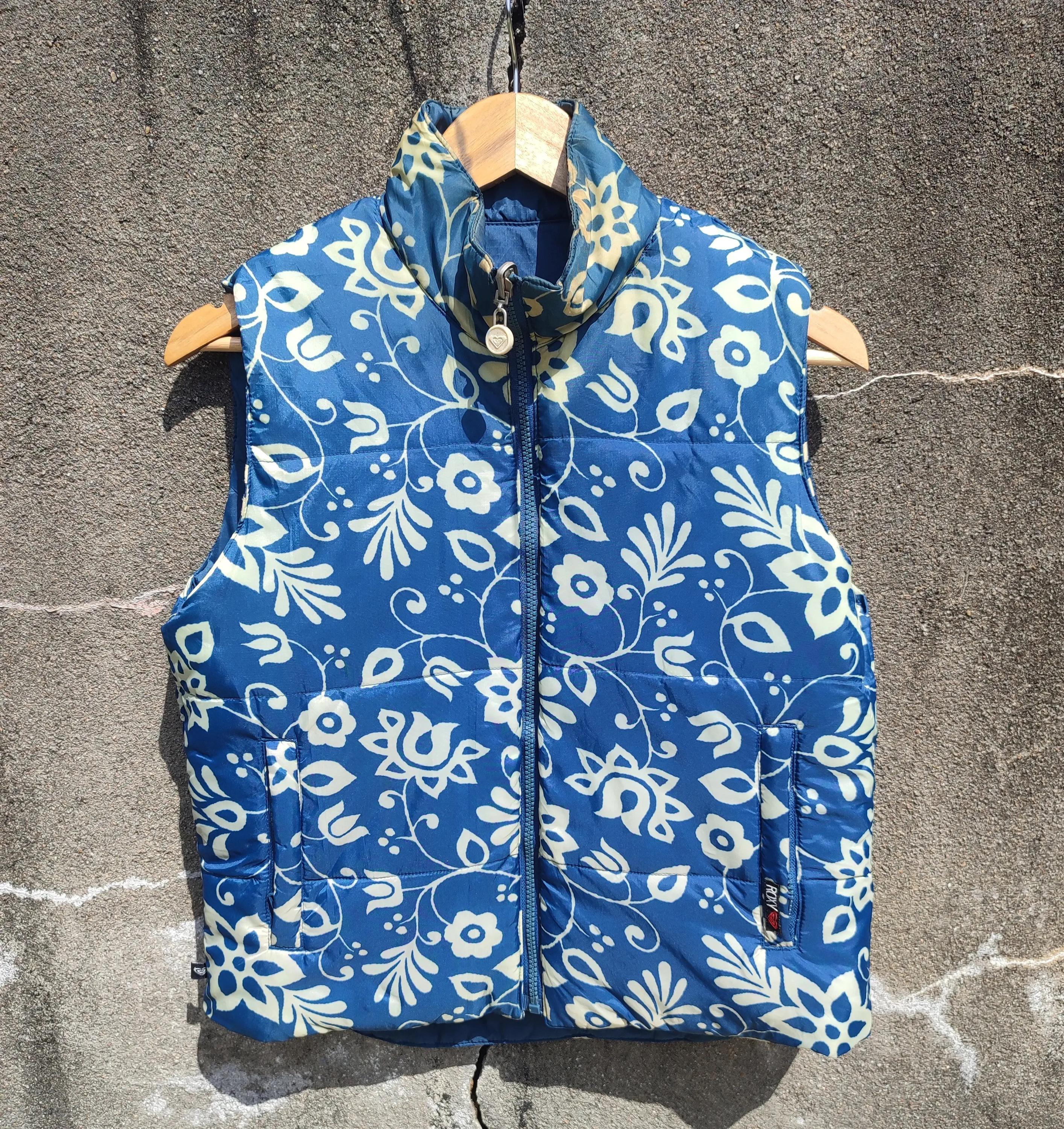 Roxy Reversible Puffer Vest – Floral X Clean Blue (Y2K) - Etsy