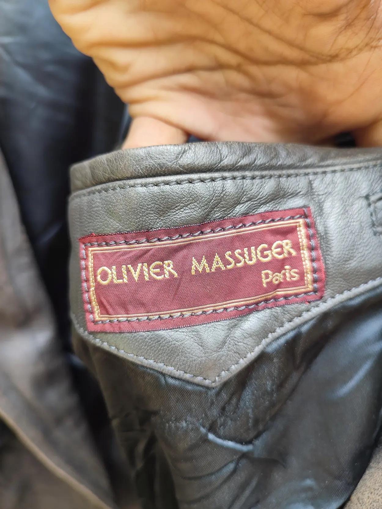 Vintage Olivier Massuger Paris Distressed Lambskin Leather Moto 