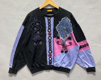 Sudadera vintage LANCEL con patchwork abstracto (años 90)