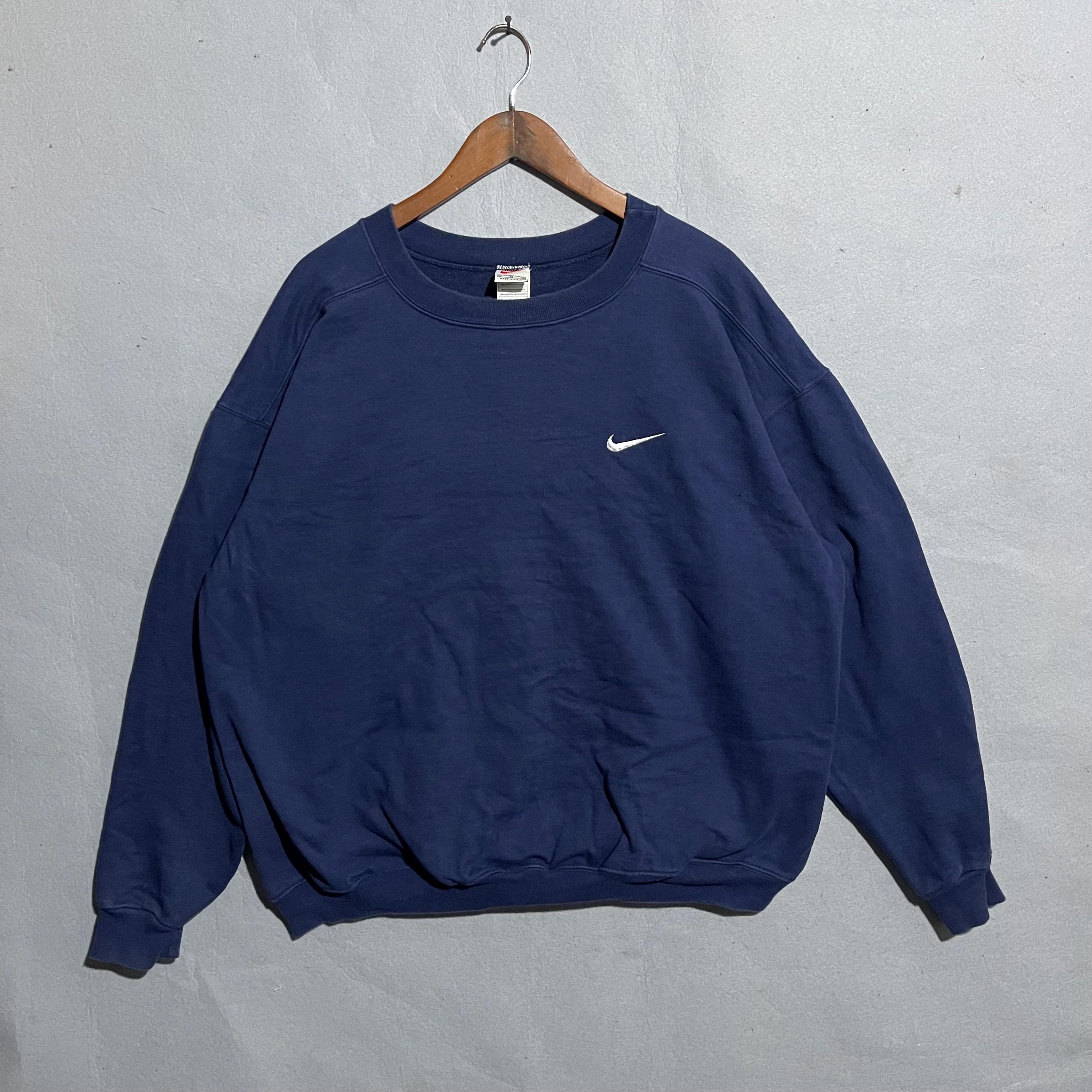 Vintage 90s Nike Small Swoosh Crewneck Sweatshirt (navy, Made in