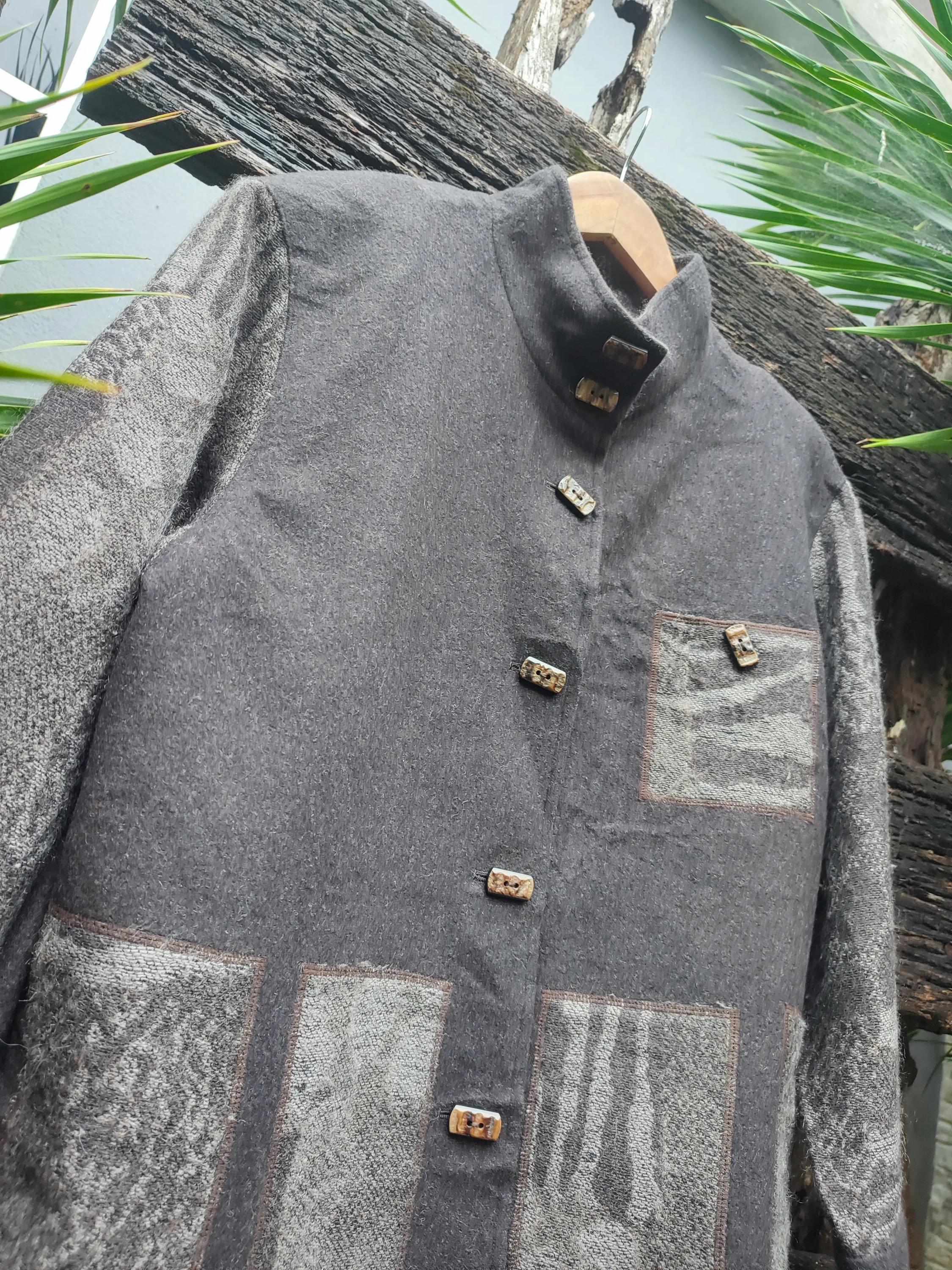 Trois Onze Cinq Patchwork Velvet-Collared Jacket - Unique