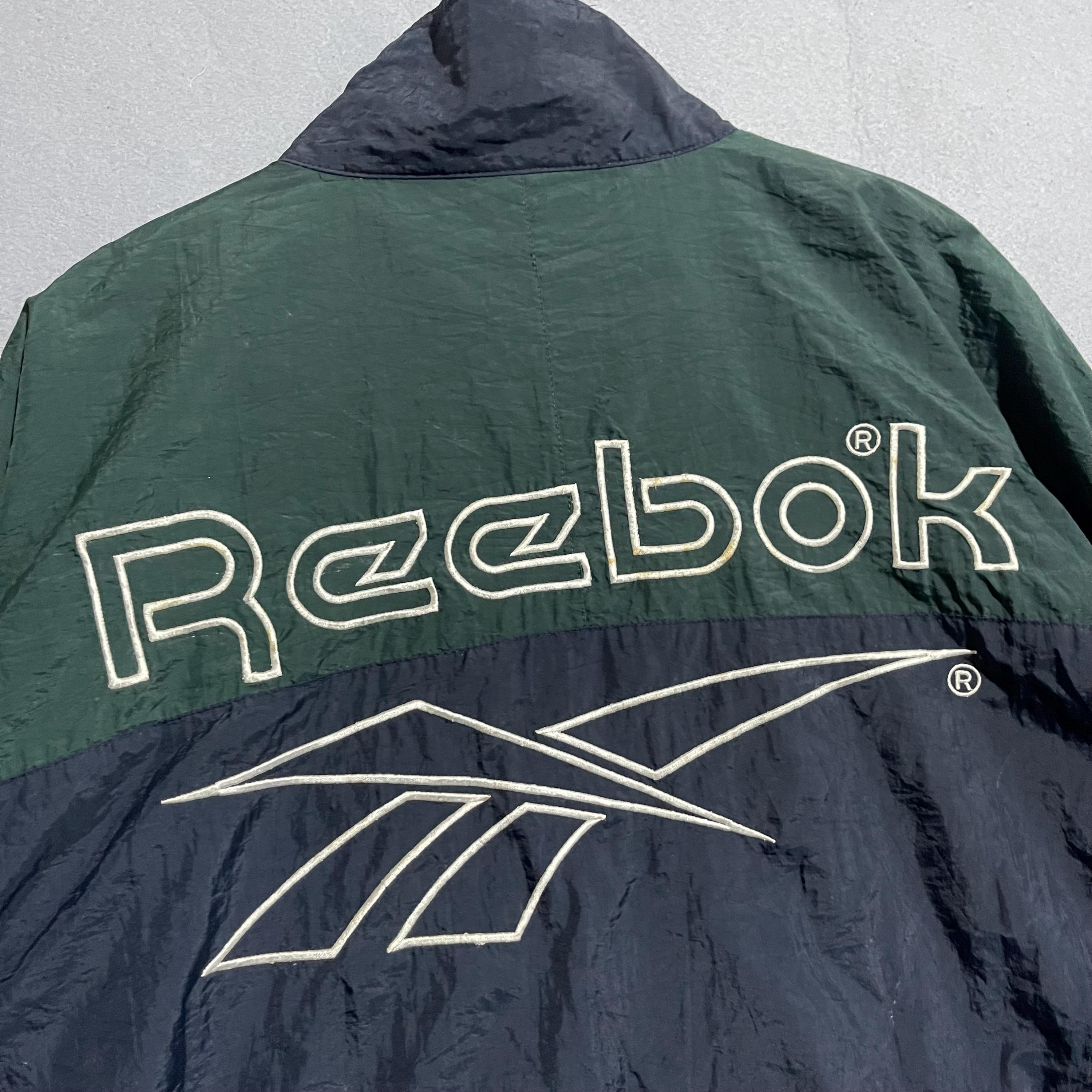Vintage 90s Reebok Windbreaker: Oversized Green & Navy Colorblock 