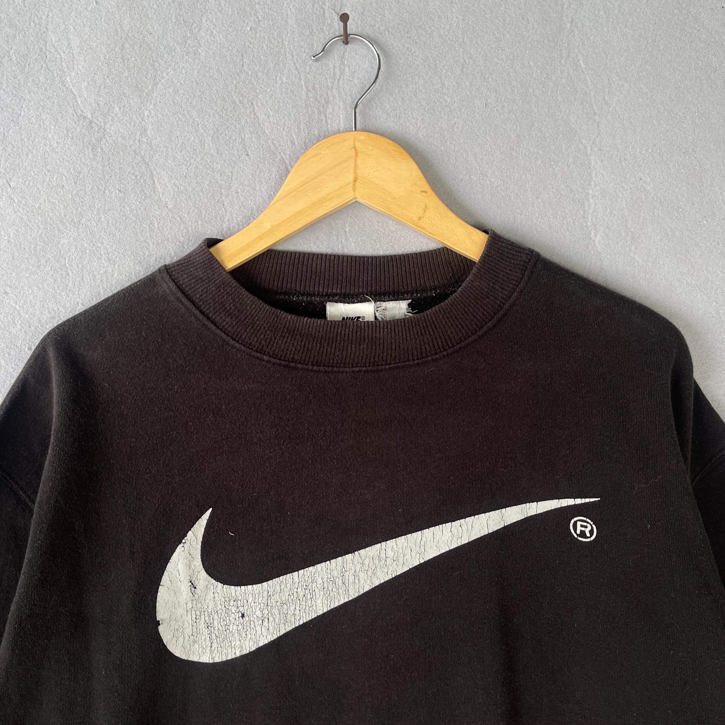 Vintage 90s Nike Big Swoosh Black Crewneck Sweatshirt - Etsy Israel