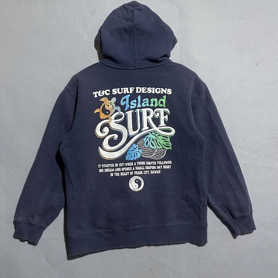 Vintage Y2K T&C Surf Designs Hoodie – Island Surf Graphic – Navy