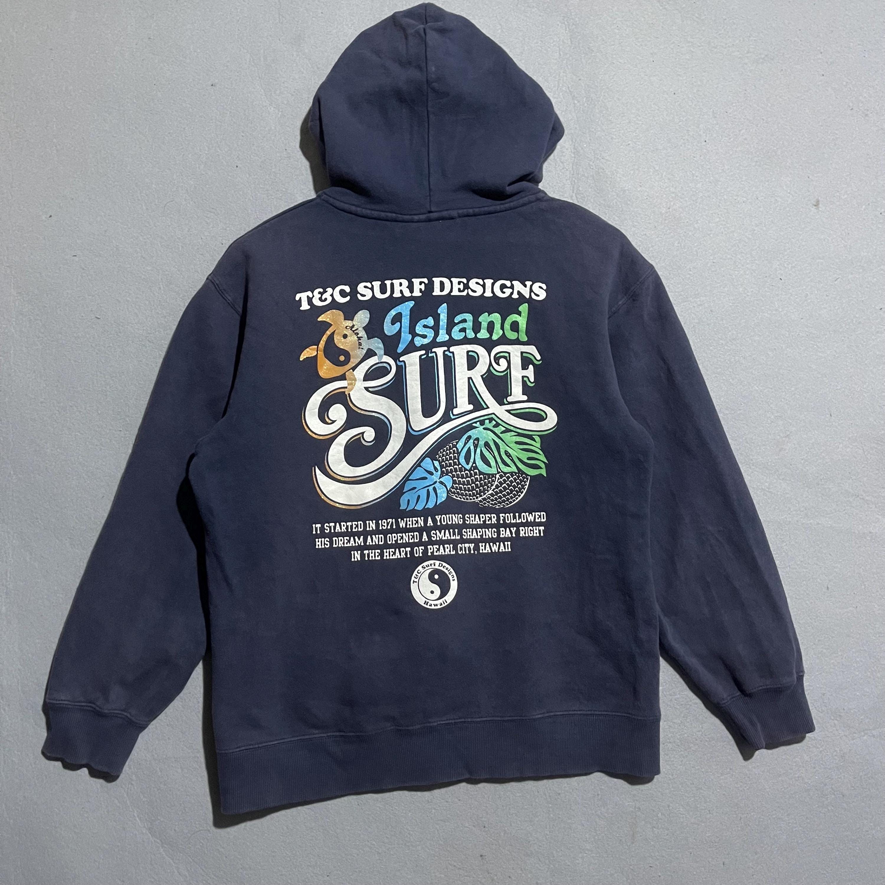Vintage Y2K T&C Surf Designs Hoodie – Island Surf Graphic – Navy 