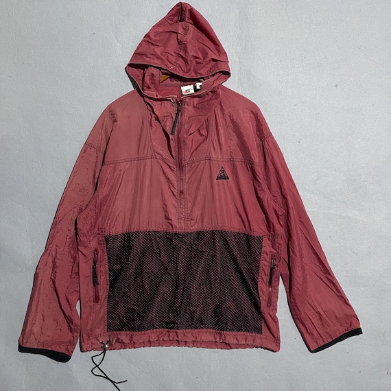 Vintage 90s Nike ACG Windbreaker Anorak, Burgundy Nylon Pullover