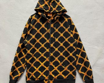 Felpa con cappuccio e zip intera "Chain & Lion" con murale vintage (Studio Murasaki Giappone)
