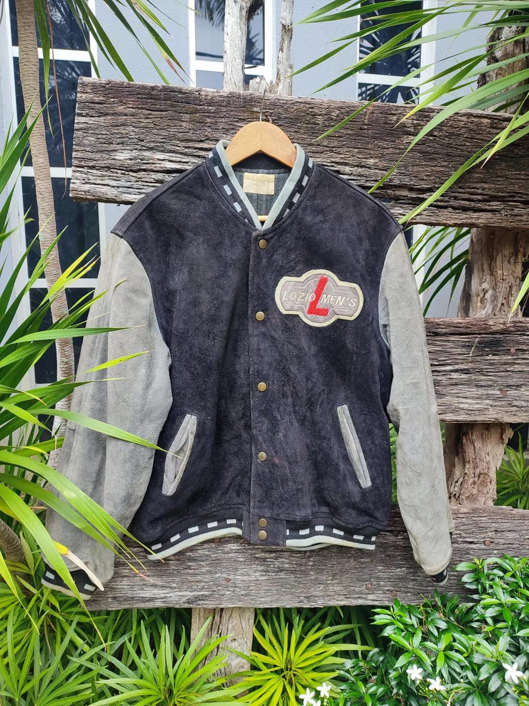 Rare 90s Lozio Men's Suede Varsity Jacket – Two-tone Leather