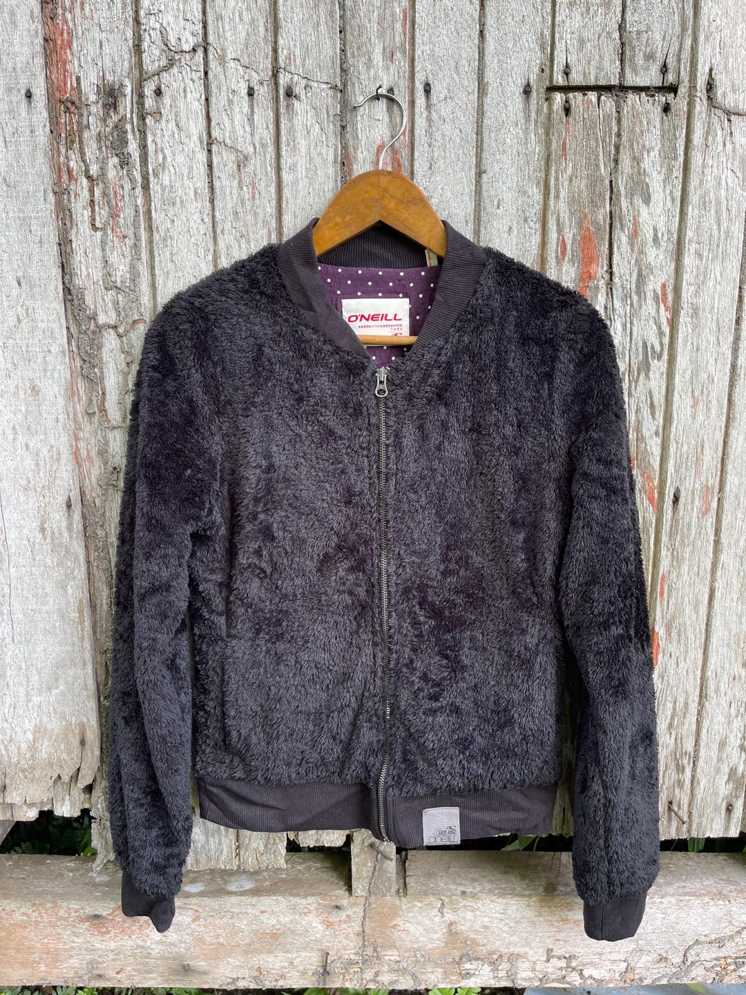 Vintage O'neill Faux Fur Zip Jacket – Polka Dot Lining (2000s