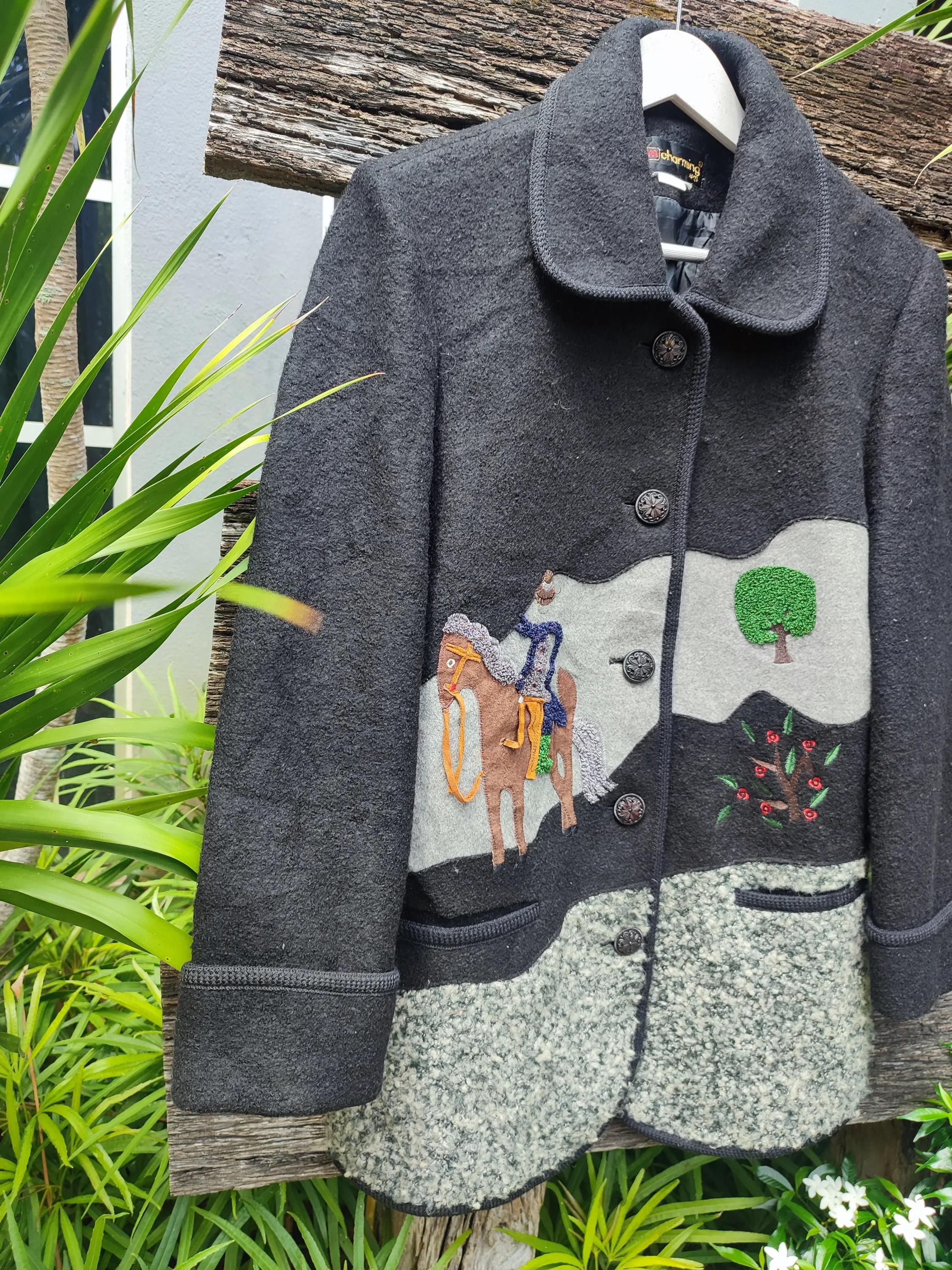 Vintage Charming Korea Wool Jacket – Horse Rider Appliqué - Etsy