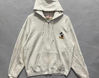Sudadera con capucha y cremallera vintage de Mickey Mouse de Disney, color gris jaspeado, fabricada en EE. UU. (década de 1990)